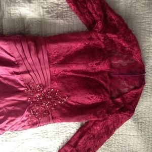 Long red dress with lace detail